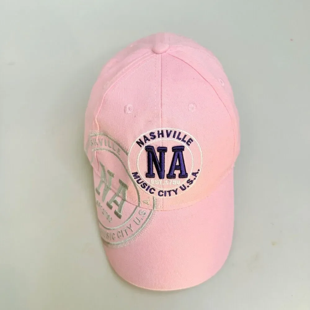 Nashville Music City USA Pink Hat Cap Adjustable Hook & Loop Strap OSFA